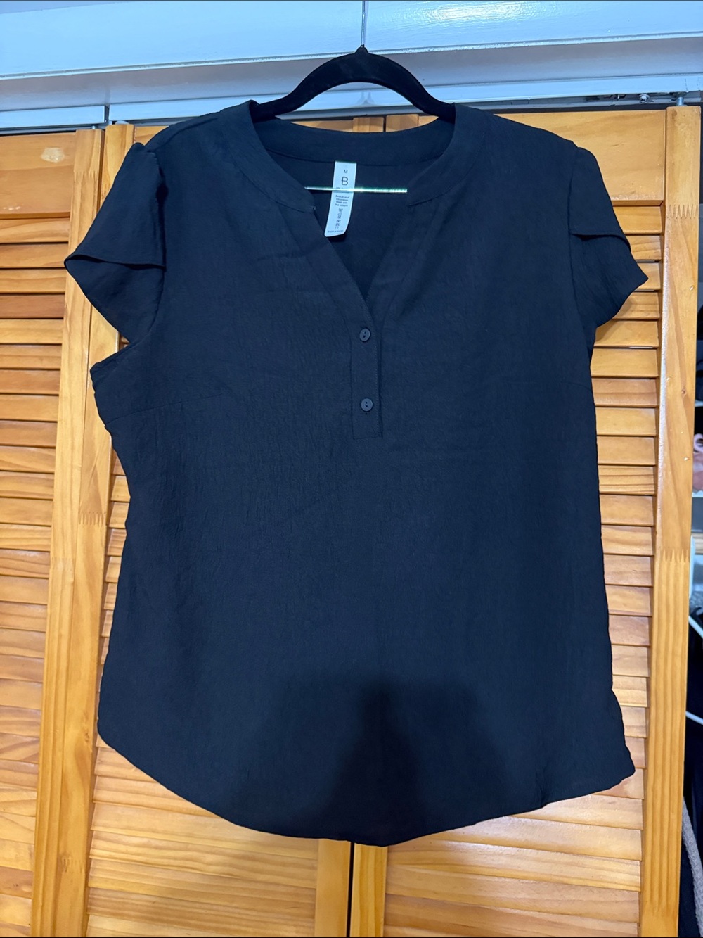 Women’s Black Short Sleeve Henley Blouse